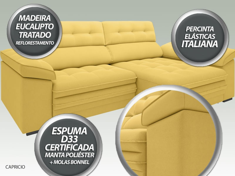 Sofá Reclinável com Braço Retrátil Capriccio 250cm Velosuede Netsofás