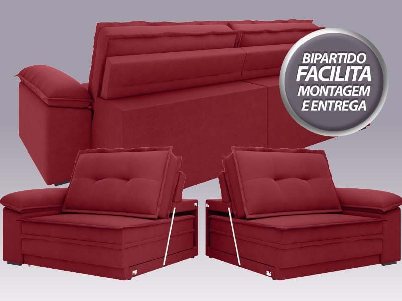 Sofá Reclinável com Braço Retrátil Luxor 250cm Velosuede Netsofás