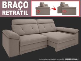 Sofá Reclinável com Braço Retrátil Glamour 290cm Velosuede