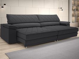 Sofá de Duplo Molejo com Carregador USB, Retrátil e Reclinável Viena 290cm Linho Soft