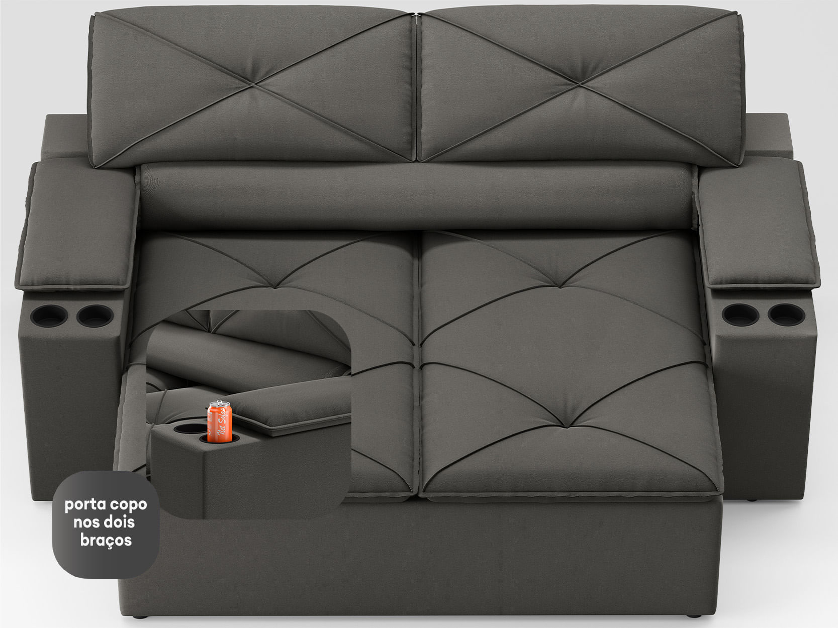 Sofá com Porta Copos Retrátil e Reclinável Pop 154cm Velosuede