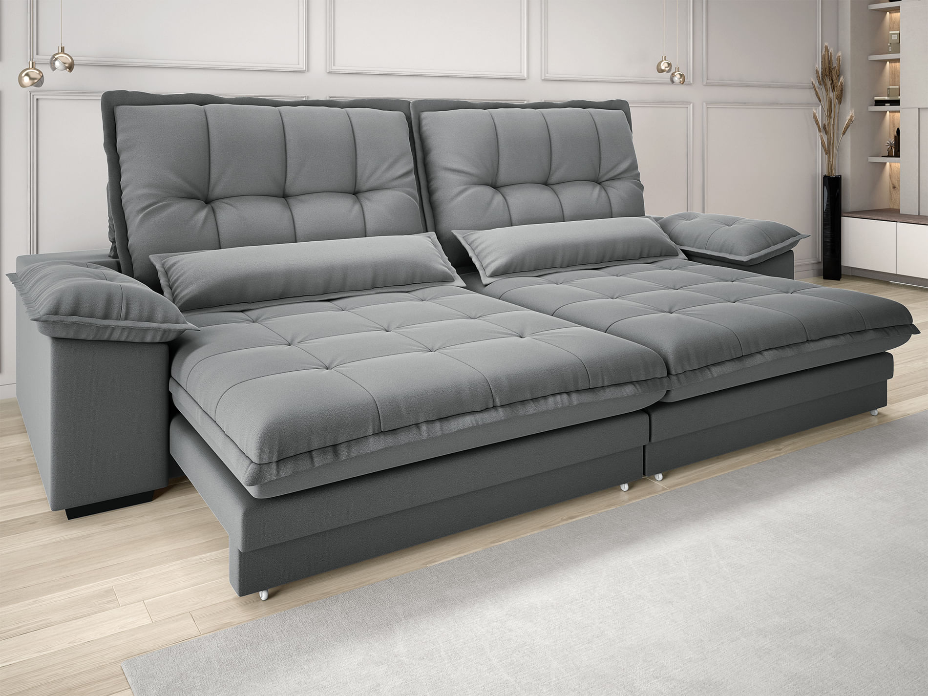 Sofá Retrátil e Reclinável Bergamo 230cm Velosuede - Netsofás