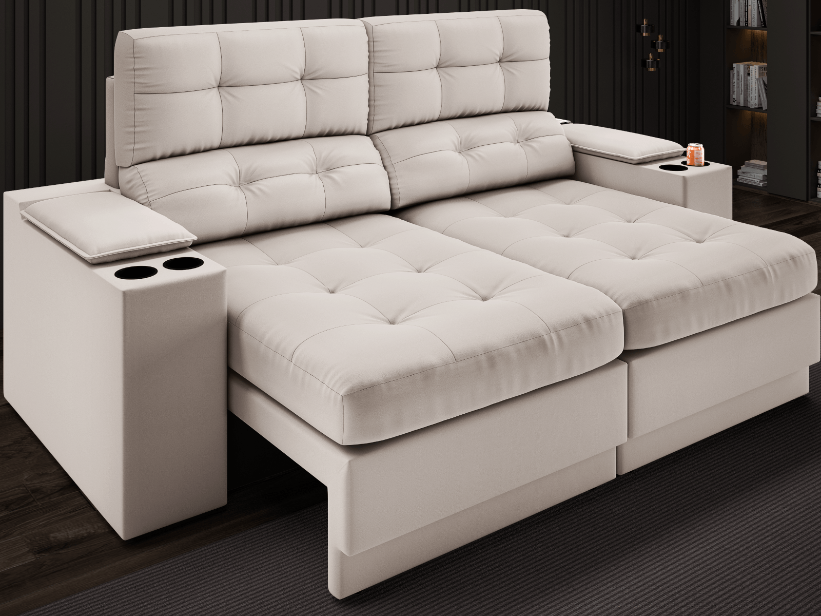 Sofá com Porta Copos e Carregador USB Eureka 170Cm Assento