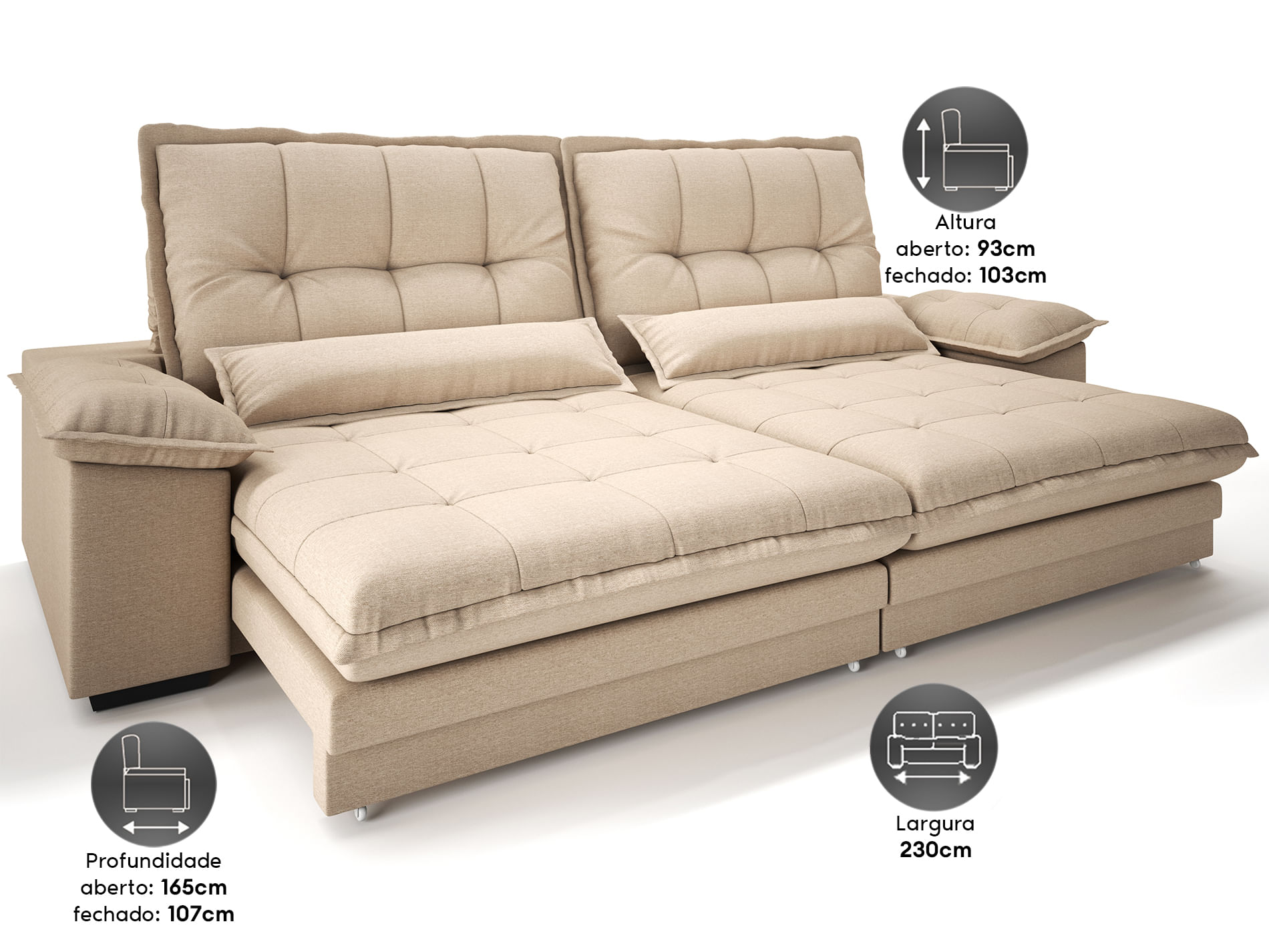 Bergamoソファ② Sofá Retrátil e Reclinável Bergamo 230cm Linho Soft - Netsofás