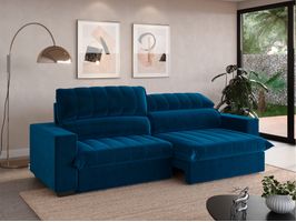 Sofá com Carregador USB Retrátil e Reclinável Strike 240cm VeludoCristal Netsofas
