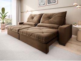 Sofá Vogue Retrátil 240cm Super Encosto e Carregador USB VeludoCristal Netsofas
