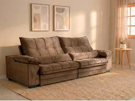 Sofá Retrátil Reclinável 2,10m com Molas e Espuma D33 Biondi Veludocristal - NETSOFAS