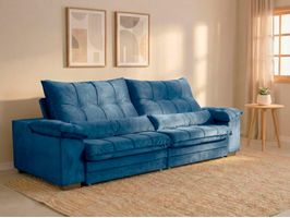 Sofá Retrátil Reclinável 2,90m com Molas e Espuma D33 Biondi Veludocristal - NETSOFAS