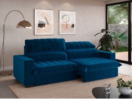 Sofá com Carregador USB Retrátil e Reclinável Strike 240cm VeludoCristal Netsofas